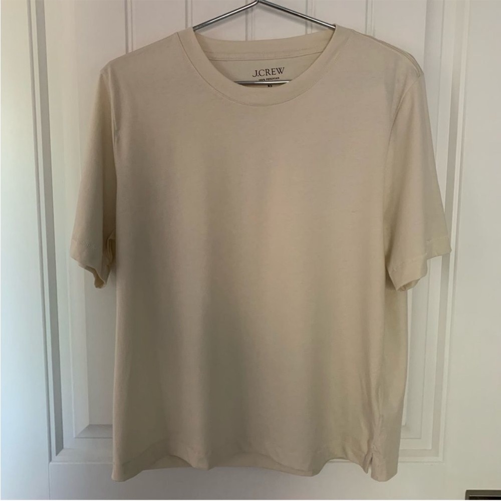 J Crew Top XS Pima Cotton Boyfriend Fit Tan - Picture 2 of 7